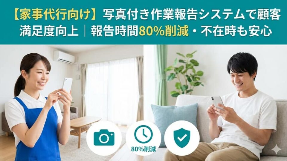 【家事代行向け】写真付き作業報告システムで顧客満足度向上｜報告時間80%削減・不在時も安心